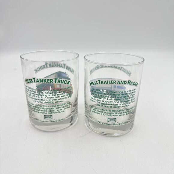 Vintage 90s Hess Truck Glasses Tanker Trailer and Racer Highball Glasses - Picture 3 of 8